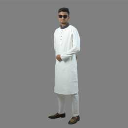 "Men's Regular Fit Panjabi  Collar & Calf Contrast"